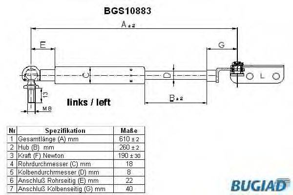 WALKER PRODUCTS 871069203 Газова пружина, кришка багажника