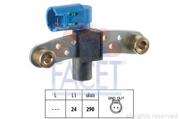 FACET 90597 Датчик імпульсів; Датчик імпульсів, маховик; Датчик частоти обертання, керування двигуном; Датчик, положення розподільчого валу; Датчик частоти обертання, автоматична коробка передач