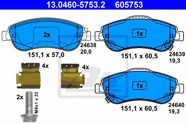 ATE 24639 Комплект гальмівних колодок, дискове гальмо