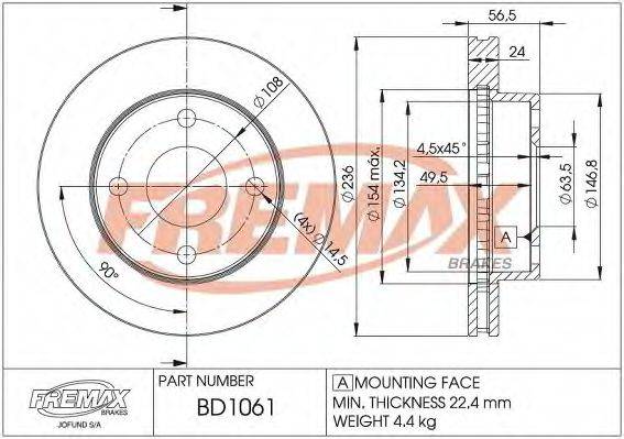 FREMAX BD1061 гальмівний диск