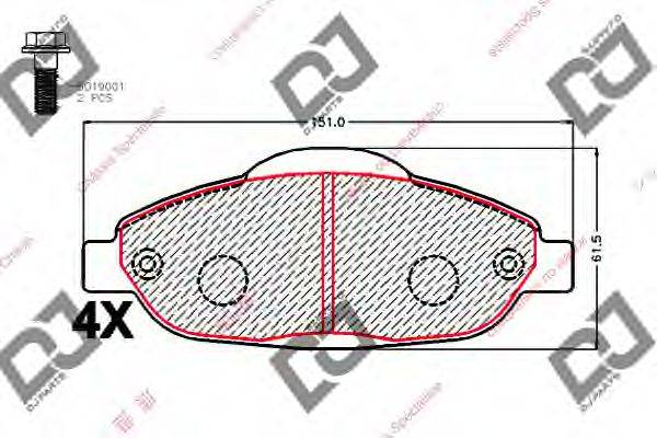 DJ PARTS BP2132 Комплект гальмівних колодок, дискове гальмо