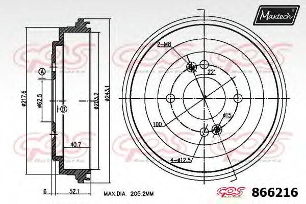 MAXTECH 866216 Гальмівний барабан